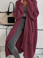 Cardigan lungo donna oversize a costine con tasche