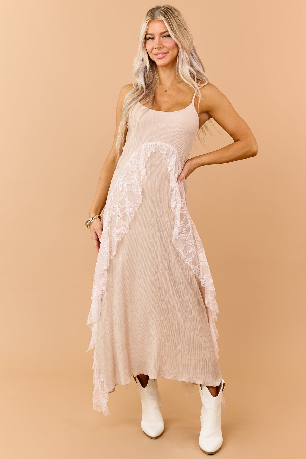 Bianca | Abito Maxi Donna Testurizzato con Dettagli in Pizzo