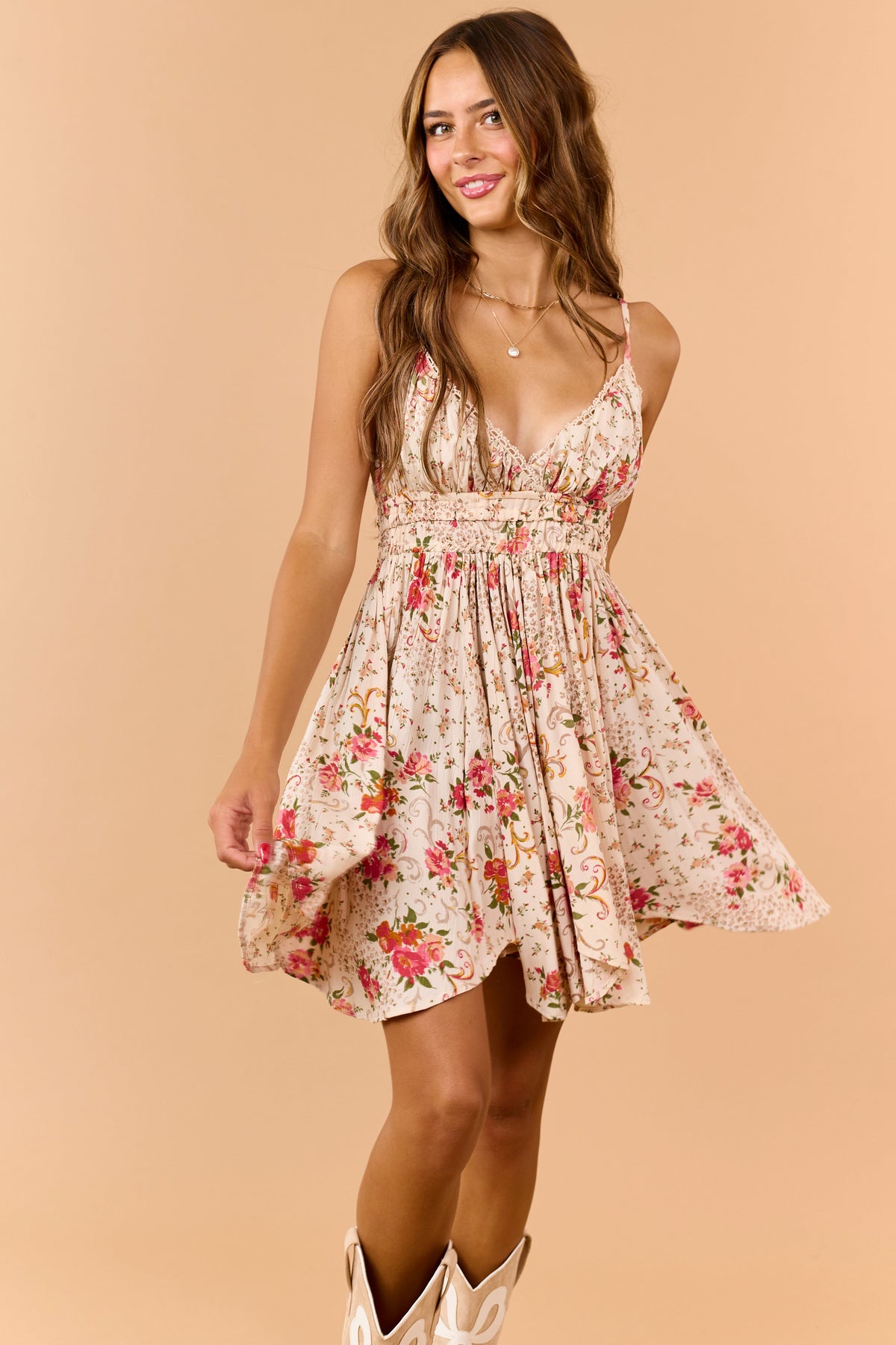 Eleonora | Abito Mini Donna Floreale con Scollo a V