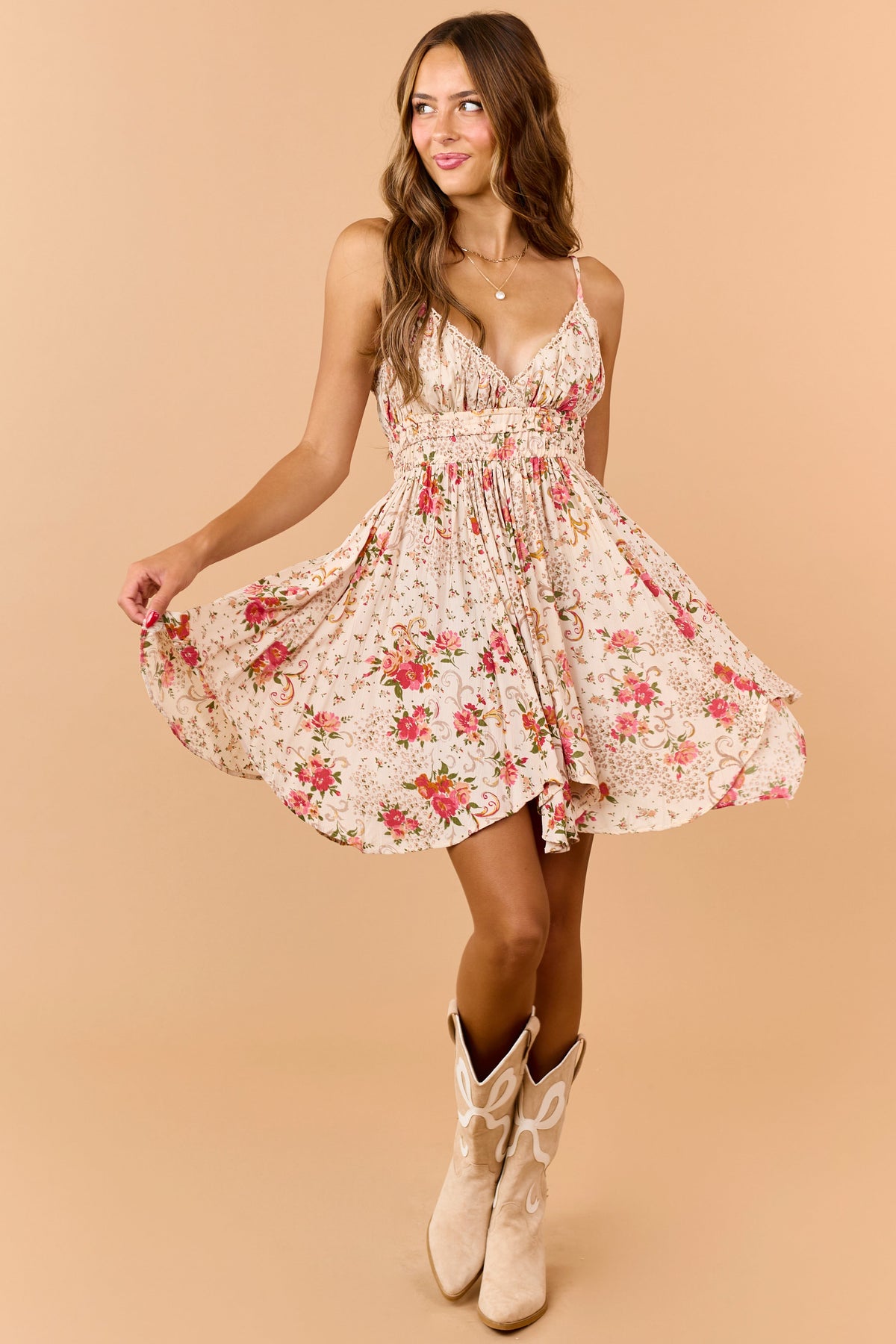Eleonora | Abito Mini Donna Floreale con Scollo a V