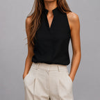 Blusa donna senza maniche con collo alto