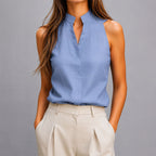 Blusa donna senza maniche con collo alto