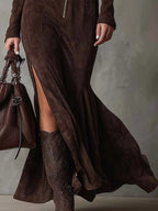 Abito lungo donna con zip frontale e cintura