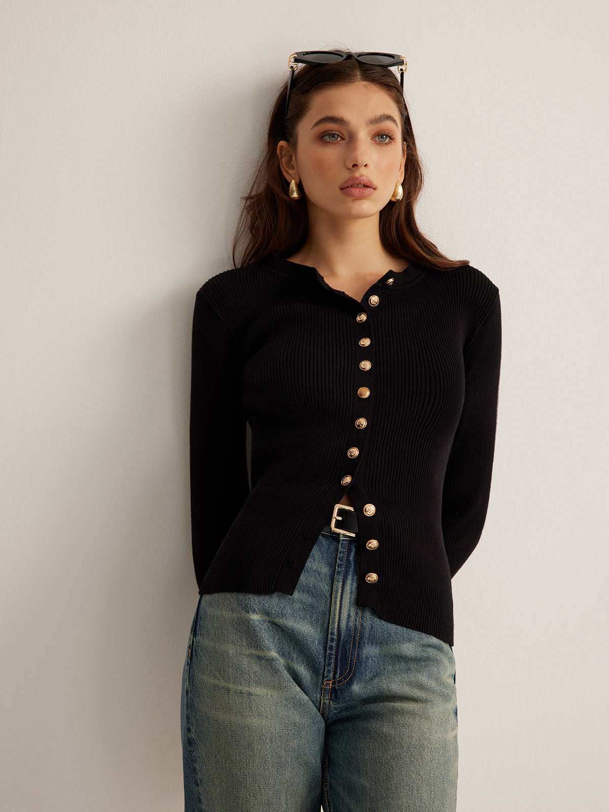 Bianca | Top in maglia aderente con bottoni