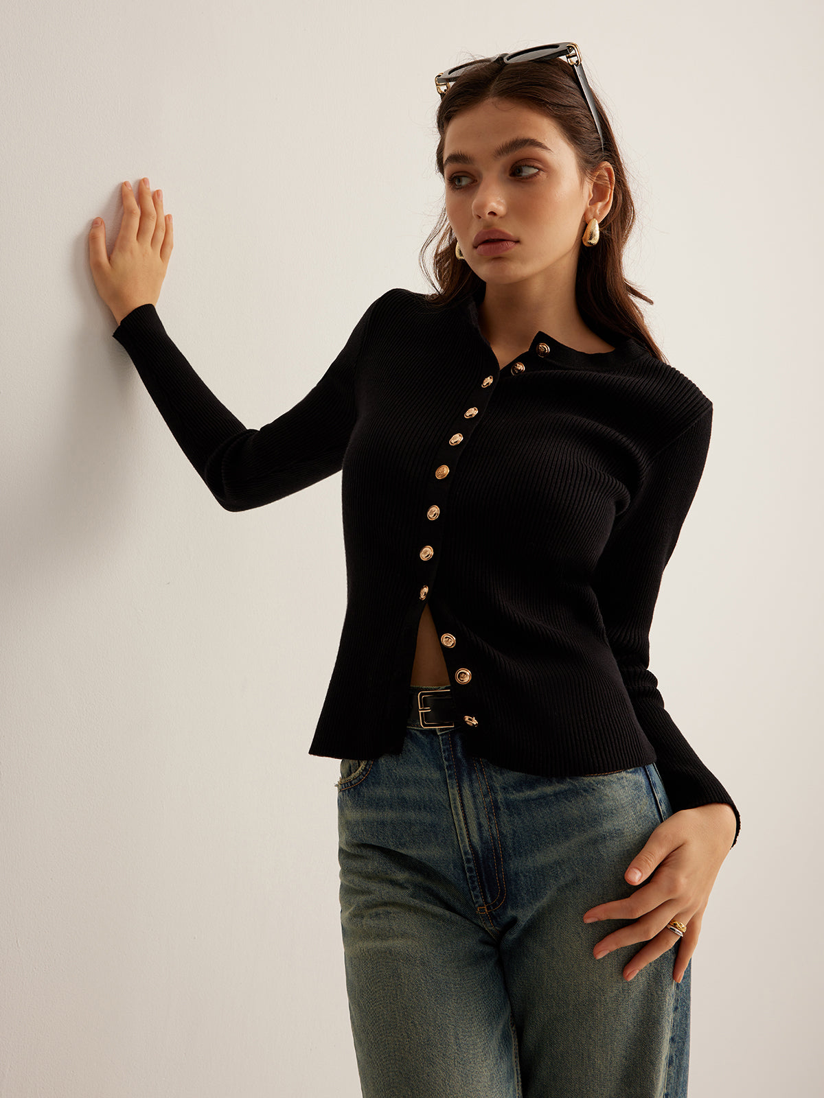 Bianca | Top in maglia aderente con bottoni