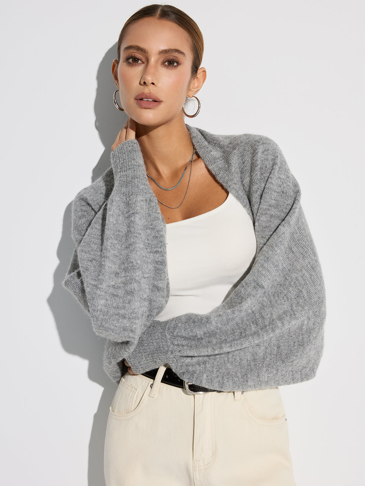 Amia | Cardigan oversize in misto lana con maniche a pipistrello