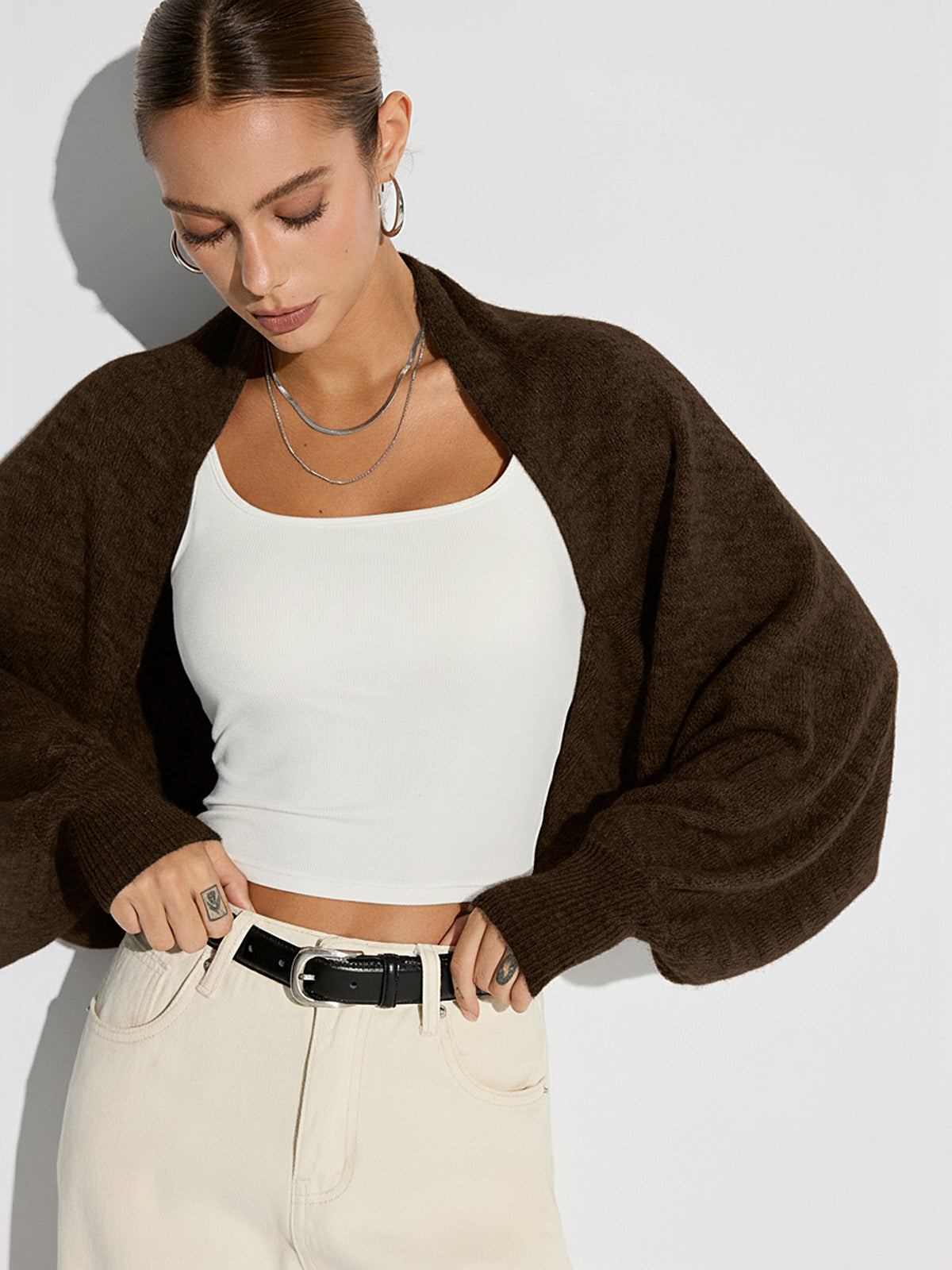 Amia | Cardigan oversize in misto lana con maniche a pipistrello