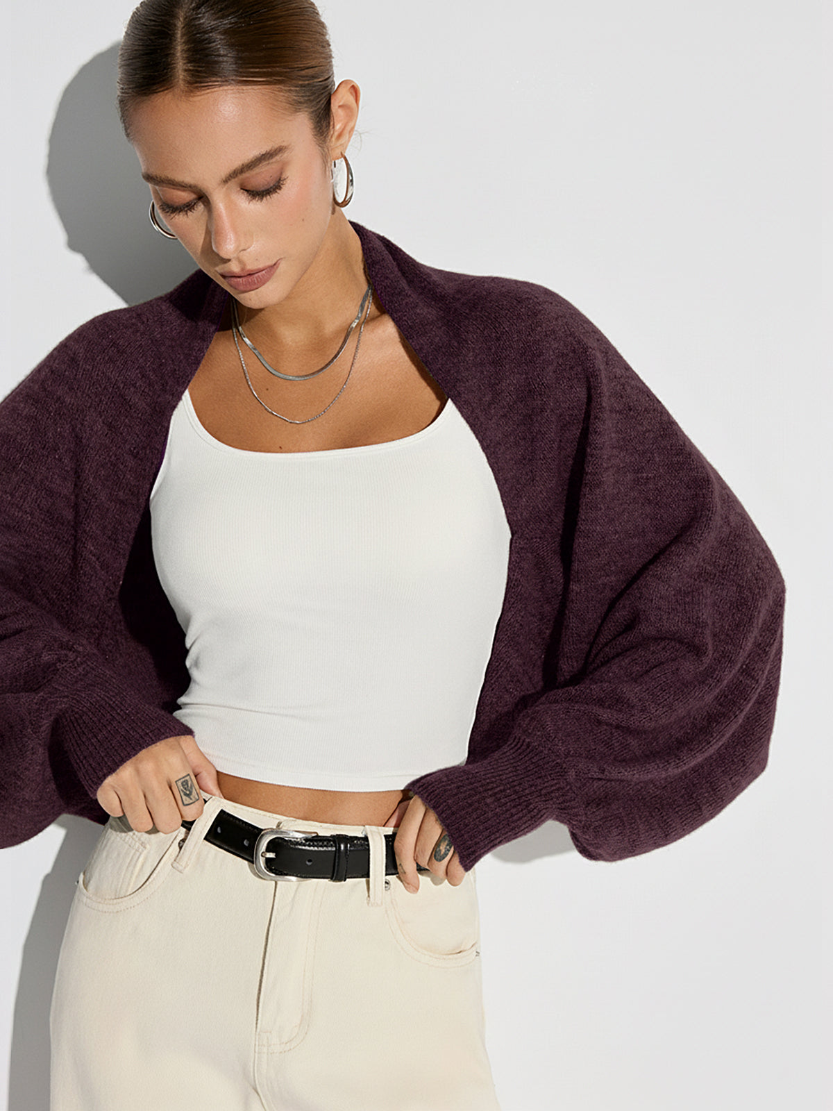 Amia | Cardigan oversize in misto lana con maniche a pipistrello