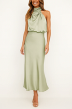 Belinda | Abito midi da donna in raso con scollo monospalla