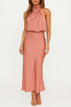 Belinda | Abito midi da donna in raso con scollo monospalla