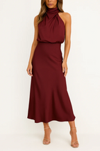 Belinda | Abito midi da donna in raso con scollo monospalla
