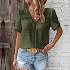Blusa da donna in pizzo con scollo a V