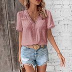 Blusa da donna in pizzo con scollo a V