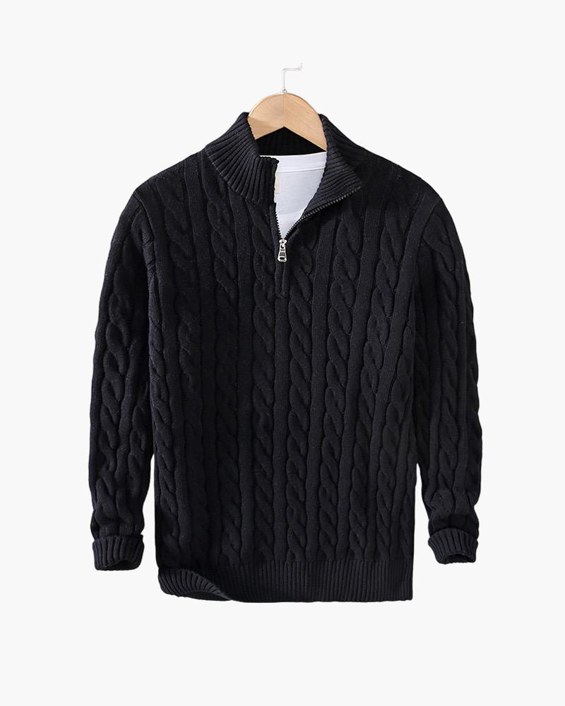 Maglione uomo con trecce e mezza zip