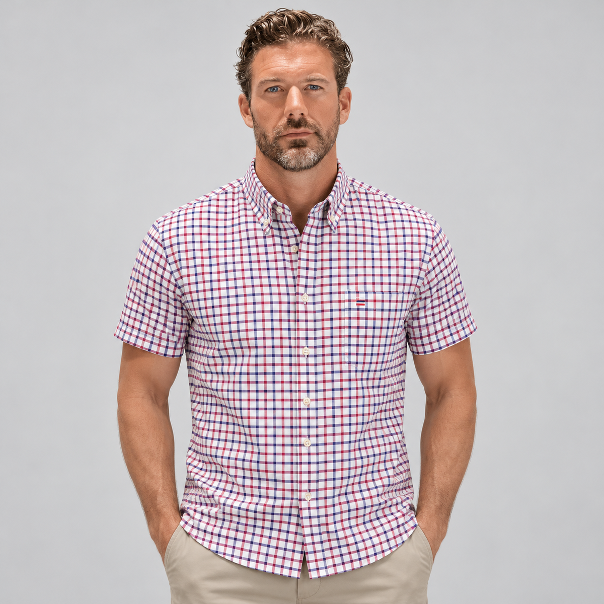 Camicia uomo a maniche corte con collo button-down