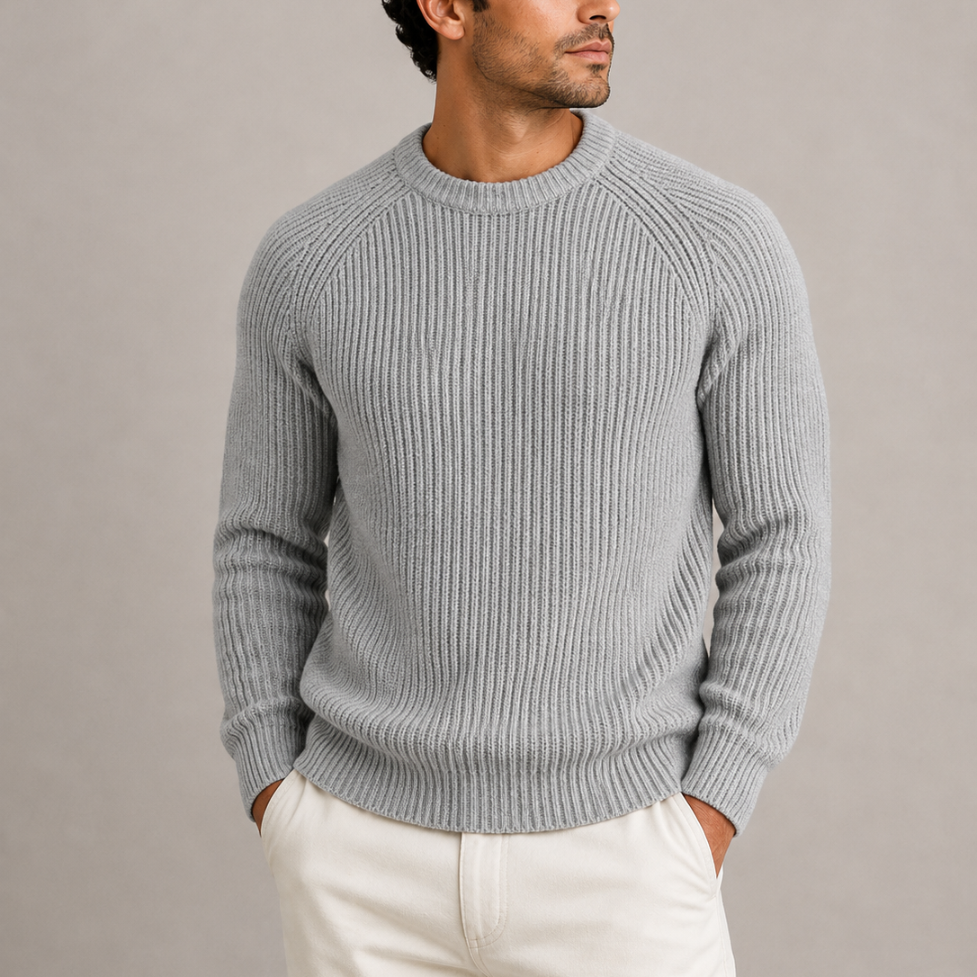 Maglione uomo girocollo a coste con spalle raglan
