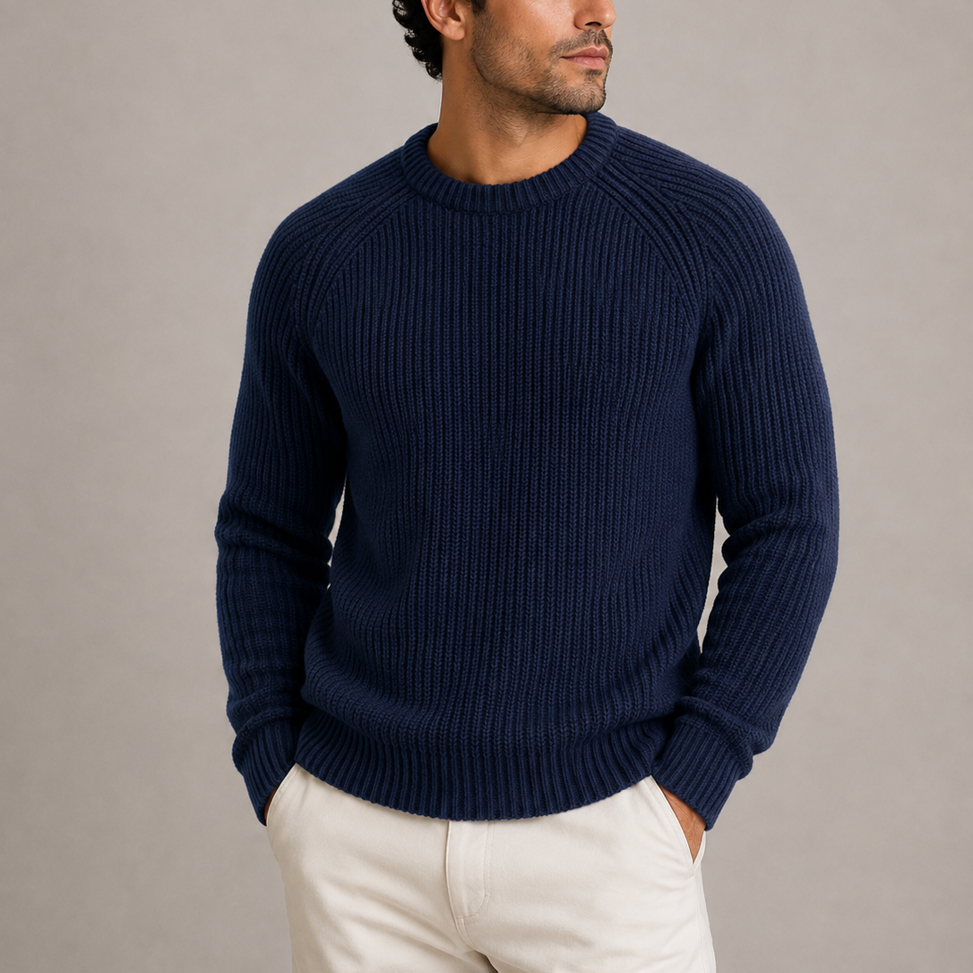 Maglione uomo girocollo a coste con spalle raglan