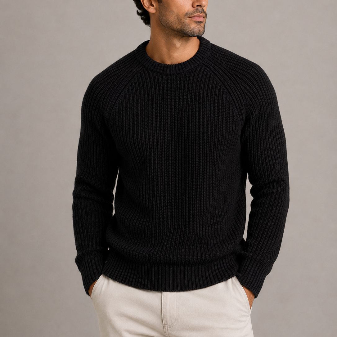 Maglione uomo girocollo a coste con spalle raglan