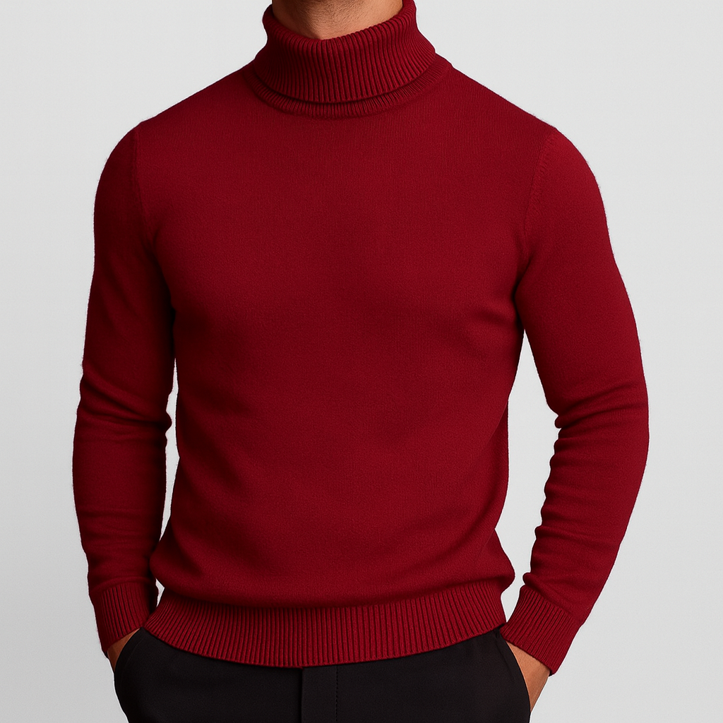 Dolcevita uomo in maglia fine con bordi a costine
