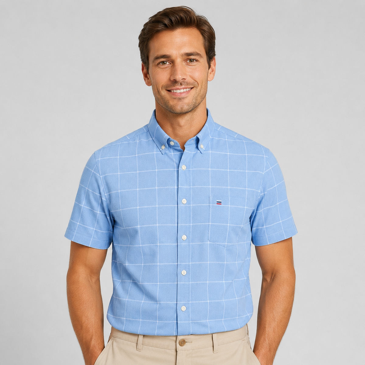 Camicia uomo a maniche corte con collo button-down