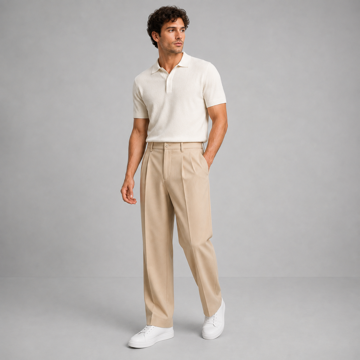 Pantaloni uomo in tessuto con pinces e gamba dritta