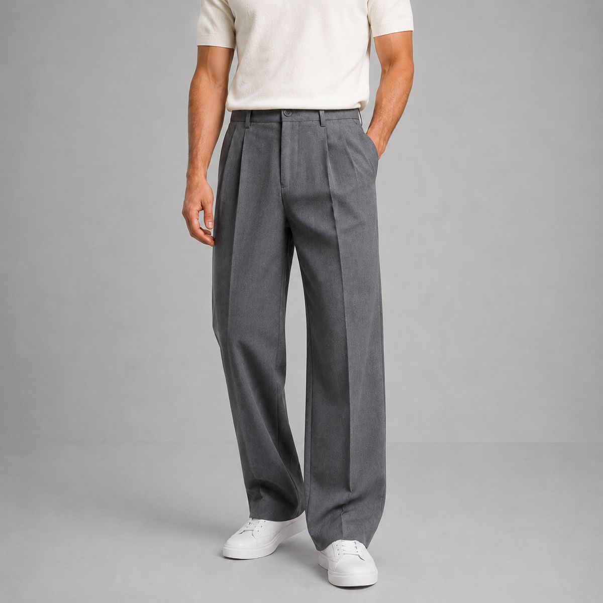 Pantaloni uomo in tessuto con pinces e gamba dritta