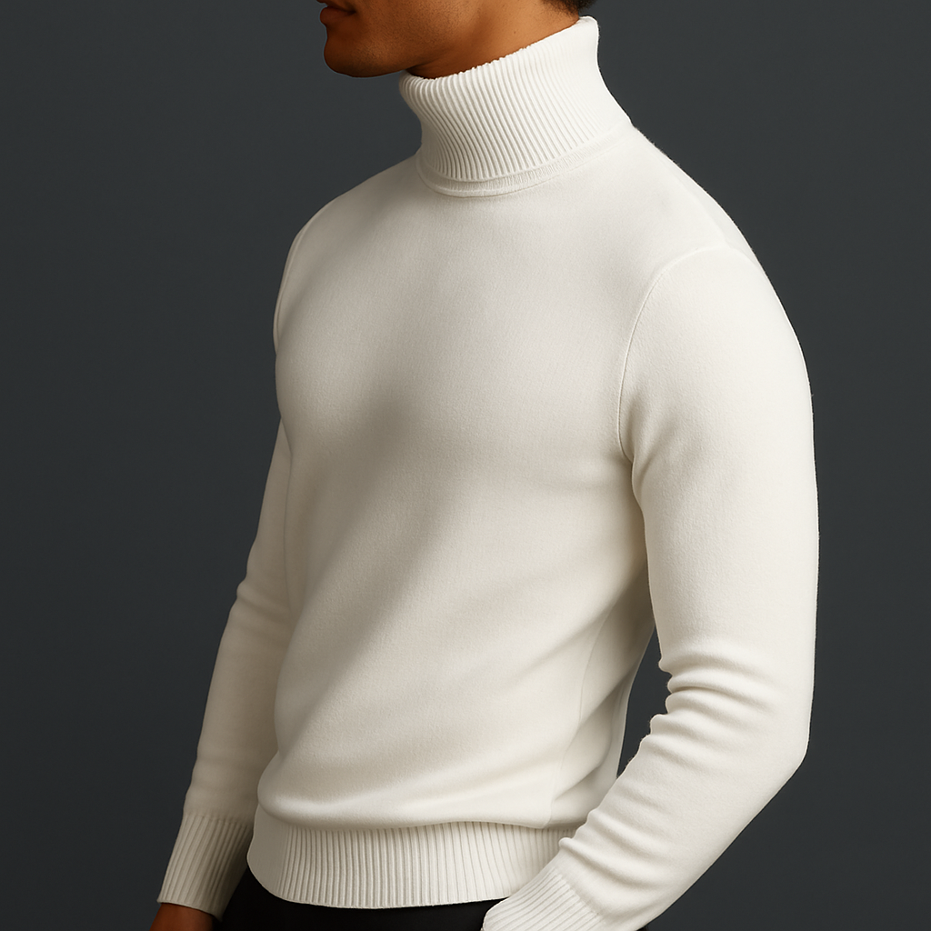 Dolcevita uomo in maglia fine con bordi a costine