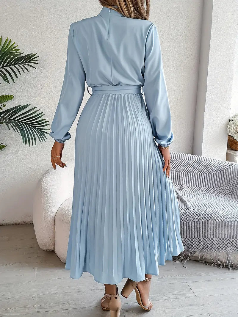 Abito midi donna con gonna plissé e cintura da annodare