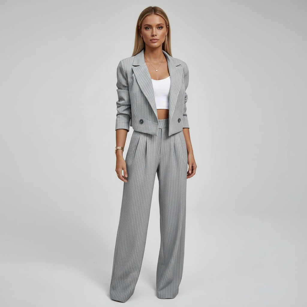 Completo donna gessato con blazer doppiopetto