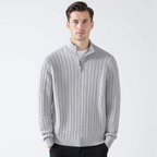 Maglione uomo con trecce e mezza zip