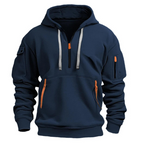 Felpa con cappuccio uomo con mezzo zip e tasca sul braccio