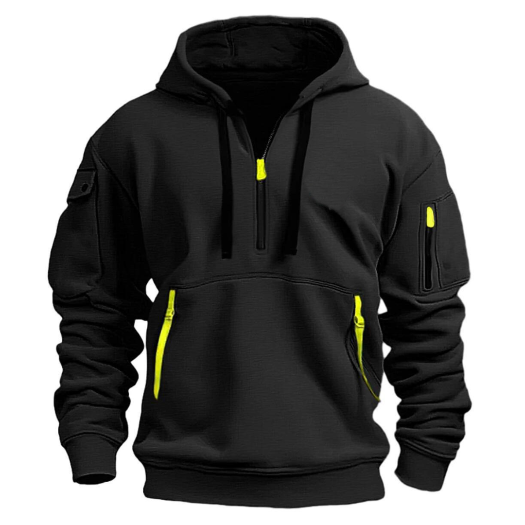 Felpa con cappuccio uomo con mezzo zip e tasca sul braccio