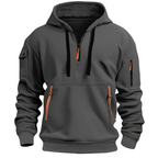 Felpa con cappuccio uomo con mezzo zip e tasca sul braccio