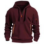 Felpa con cappuccio uomo con mezzo zip e tasca sul braccio