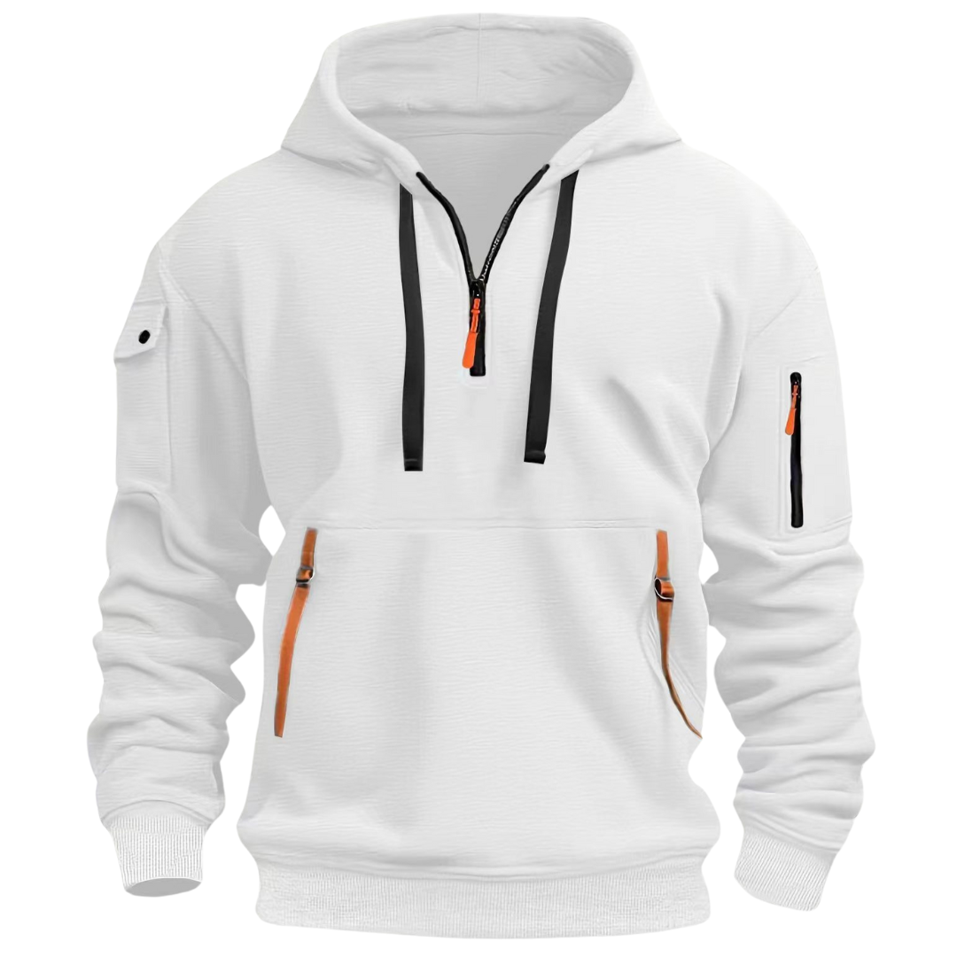 Felpa con cappuccio uomo con mezzo zip e tasca sul braccio