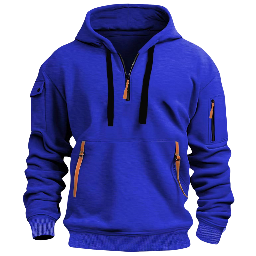 Felpa con cappuccio uomo con mezzo zip e tasca sul braccio