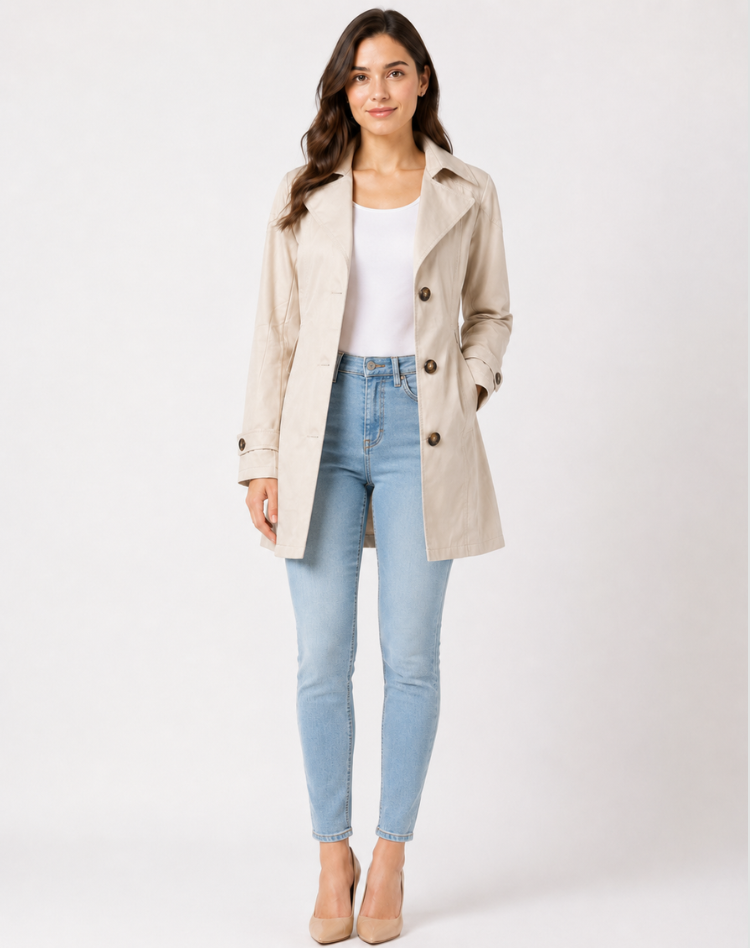 Trench corto donna con collo a revers