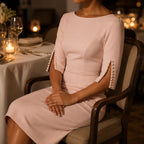 Abito midi donna con maniche in perle