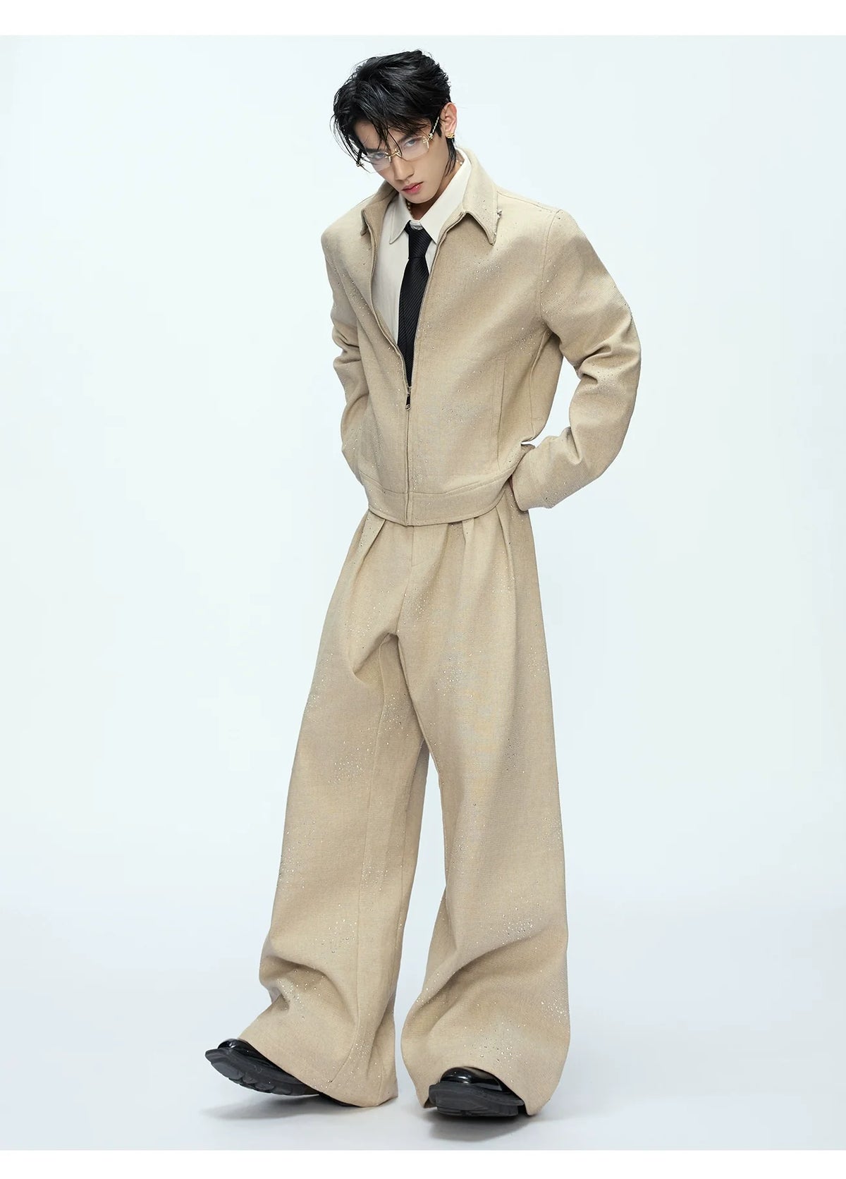 Matteo | Completo Uomo Glitter con Giacca Zip e Pantaloni