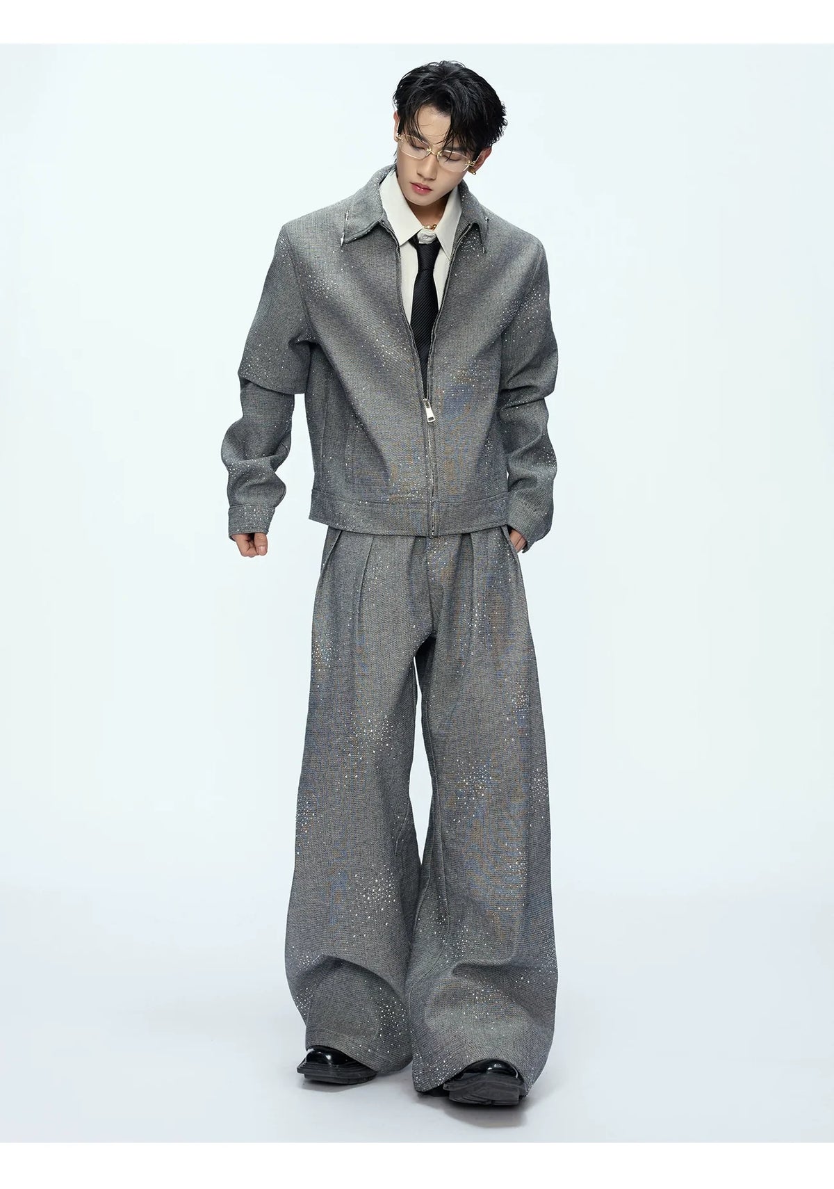 Matteo | Completo Uomo Glitter con Giacca Zip e Pantaloni