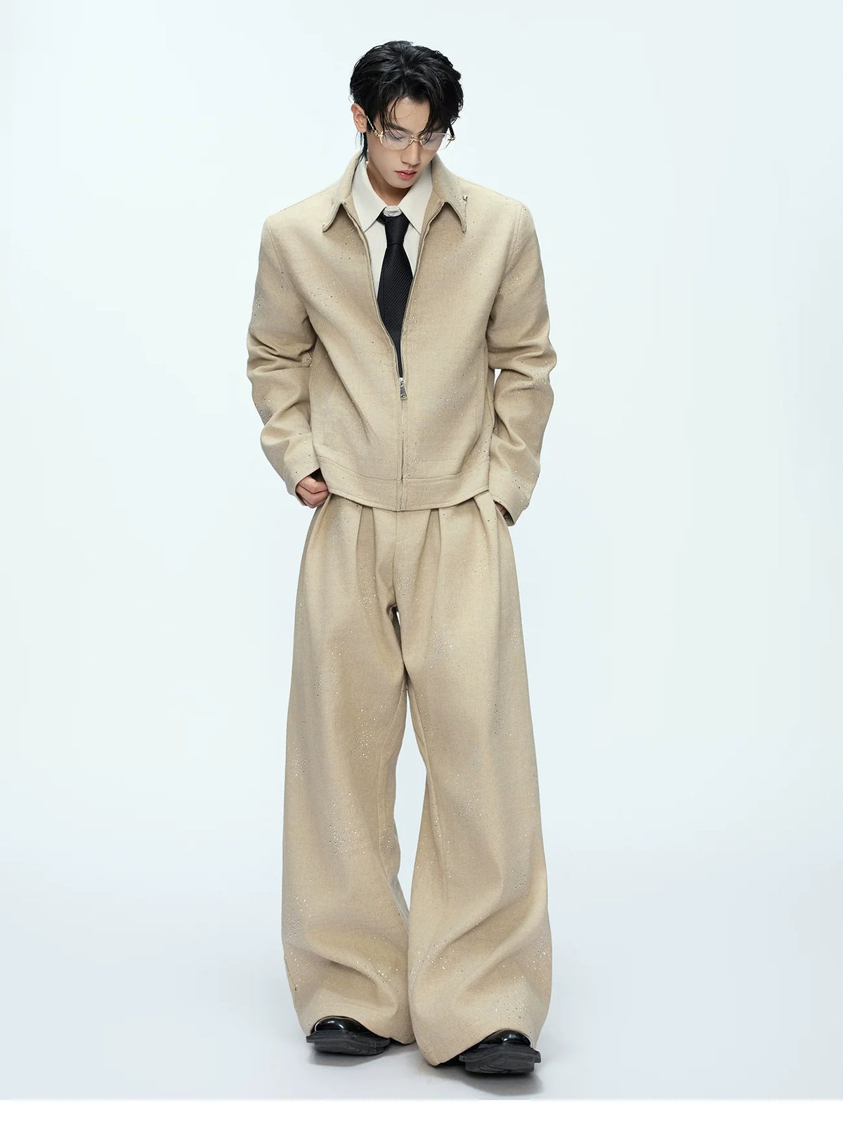 Matteo | Completo Uomo Glitter con Giacca Zip e Pantaloni