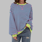 Felpa donna oversize a righe con bordi a contrasto