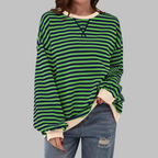 Felpa donna oversize a righe con bordi a contrasto