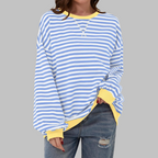 Felpa donna oversize a righe con bordi a contrasto