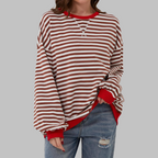Felpa donna oversize a righe con bordi a contrasto