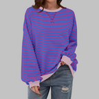 Felpa donna oversize a righe con bordi a contrasto