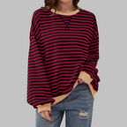 Felpa donna oversize a righe con bordi a contrasto
