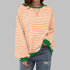 Felpa donna oversize a righe con bordi a contrasto