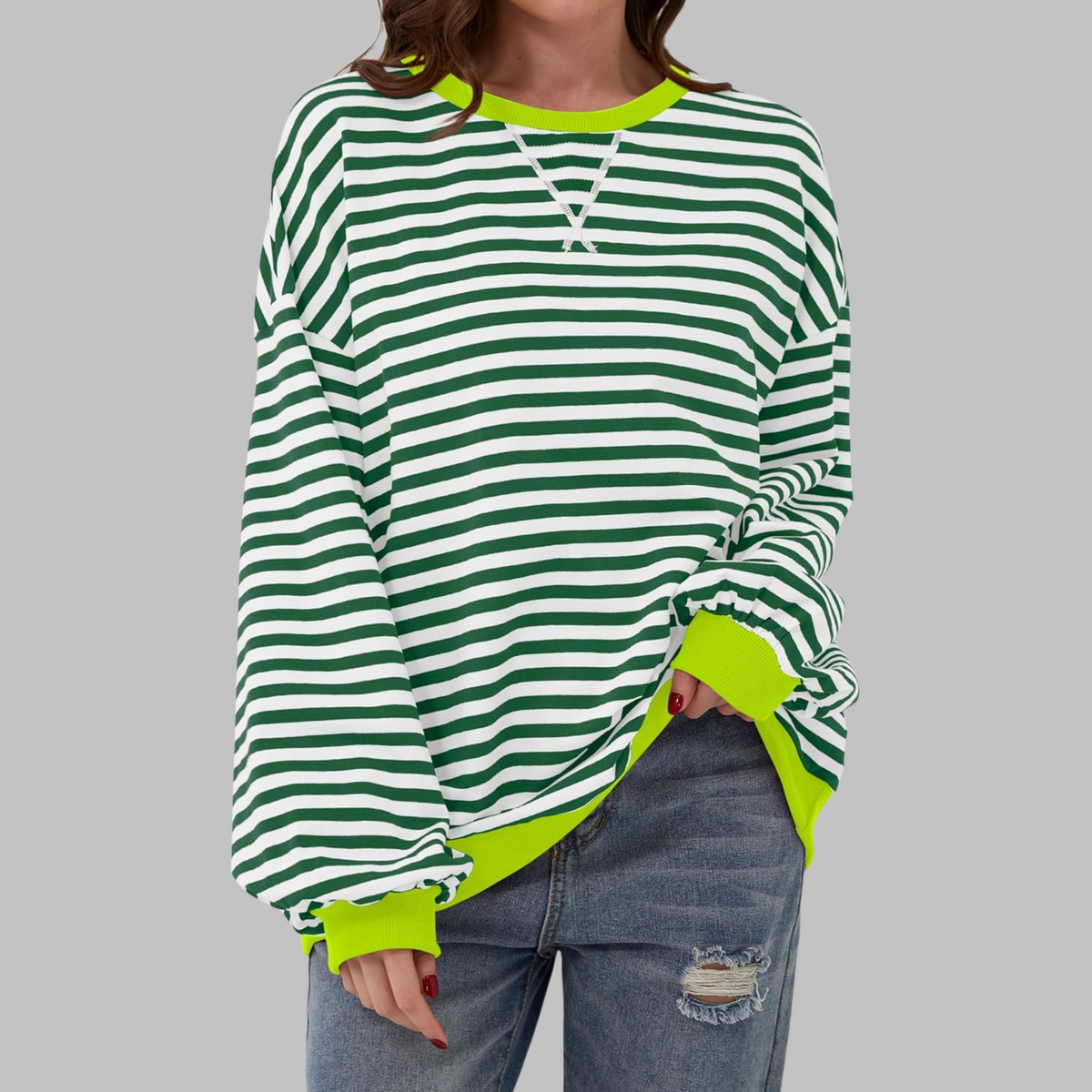 Felpa donna oversize a righe con bordi a contrasto