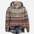 Felpa donna oversize con cappuccio e stampa etnica